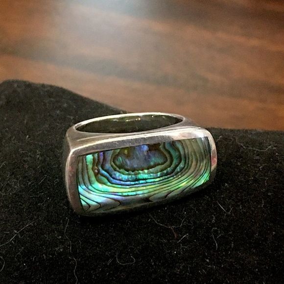 Abalone Cabochon Sterling Silver Statement Ring Size 6-3/4 - Picture 8 of 12